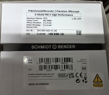 Schmidt & Bender 6-36x56 PM II High Performance LPI P5FL 1cm ccw DT35 MTC LT/ ST ZC CT RAL8000